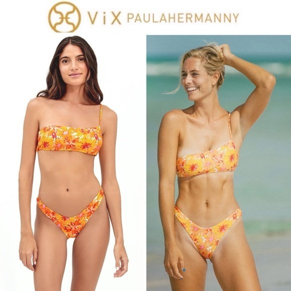 Vix Ana-Giulia Orange Floral Bikini Set Sz L